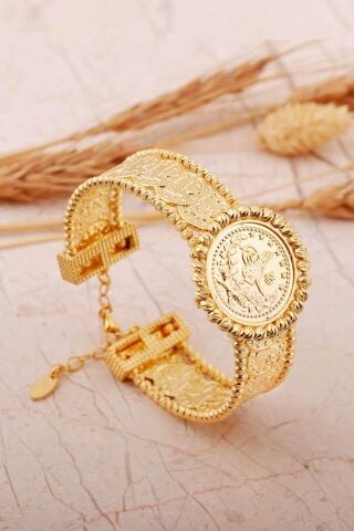 Dorika Altın Kaplama Tuğralı 925 Ayar Gümüş Bilezik 4811