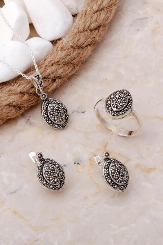 Markazit Taşlı Gümüş Üçlü Set 2131