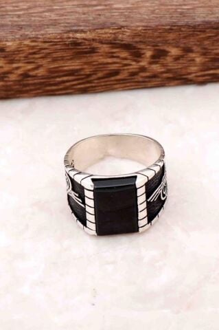 Osmanlı Tuğralı Oniks Taşlı Gümüş Erkek Yüzük 706