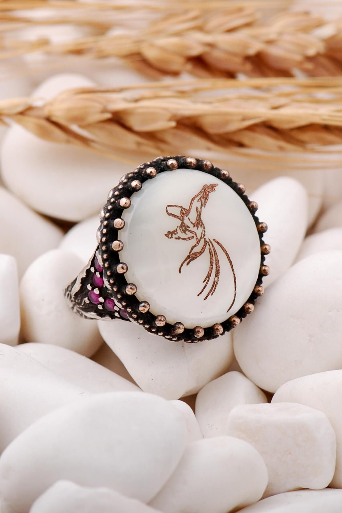 Semazen Sedef Taşlı Elişi Gümüş Yüzük 72