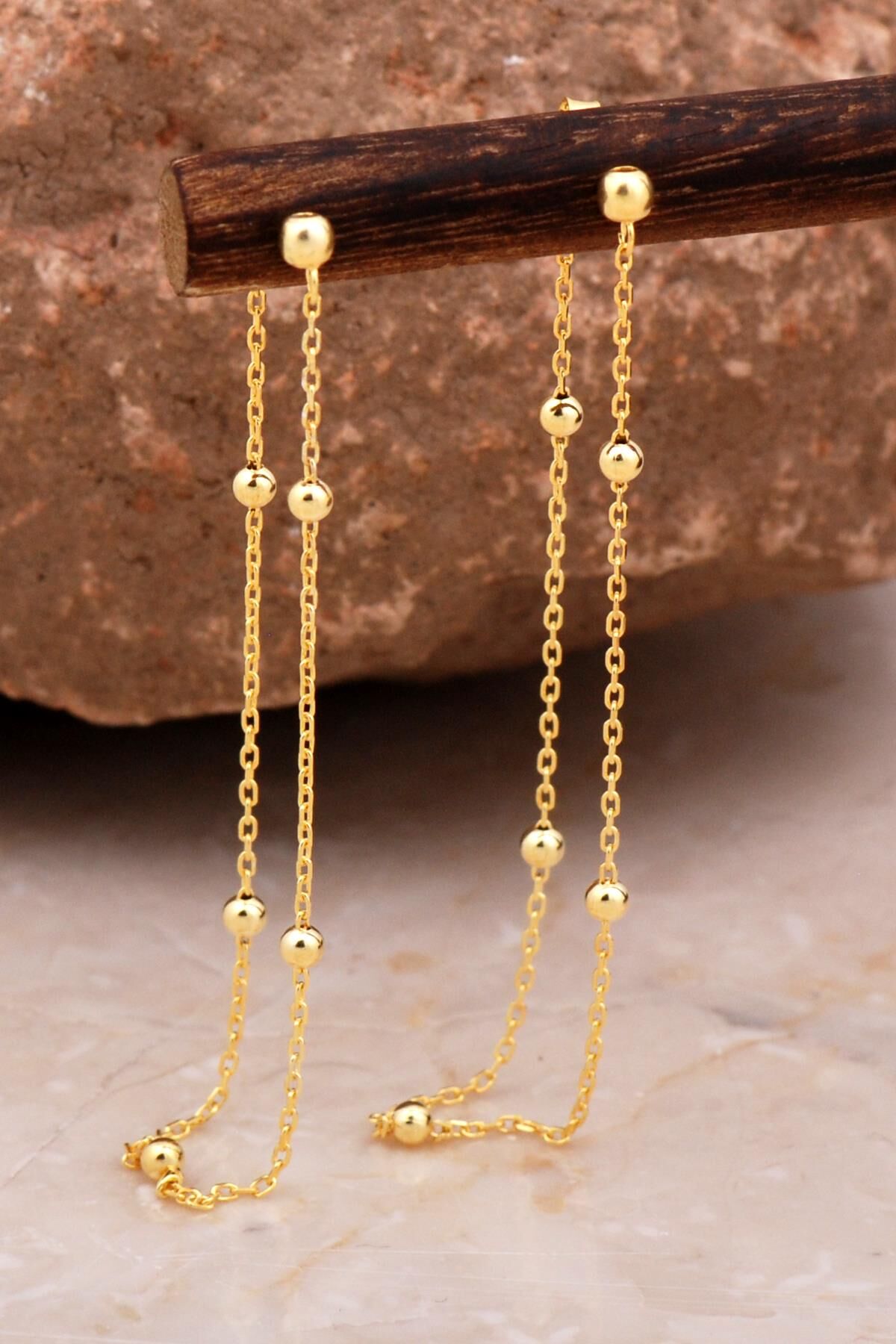 Toplu Tasarım Altın Kaplama Gümüş Zincir Küpe 6108