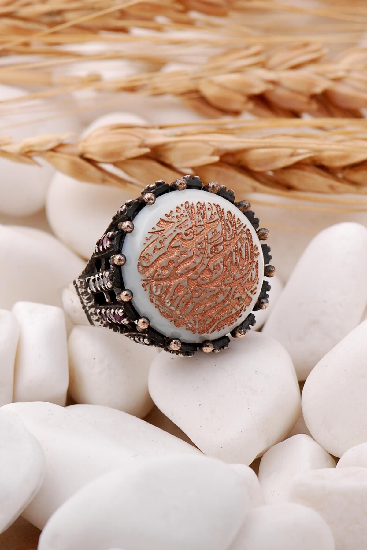 Ayetli Sedef Taşlı Elişi Gümüş Yüzük 73