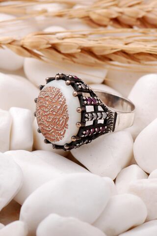 Ayetli Sedef Taşlı Elişi Gümüş Yüzük 73