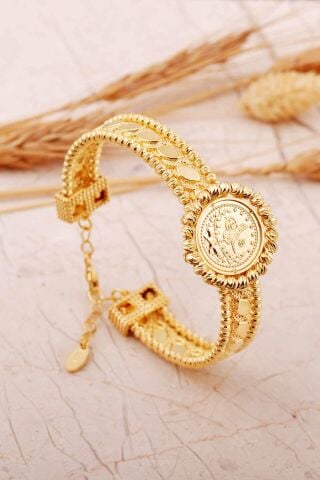 Dorika Altın Kaplama Tuğralı 925 Ayar Gümüş Arpa Bilezik 4812