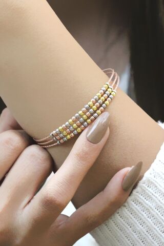 Dorika Altın Yaldızlı Rose 925 Ayar Gümüş Bilezik 3512