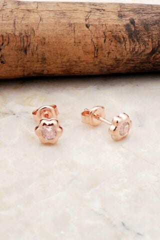 Rose Papatya Tek Taş Gümüş Küpe 5313