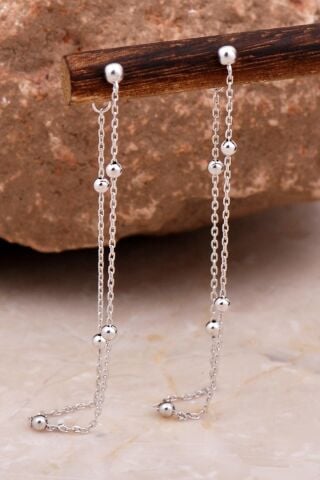 Toplu Tasarım Rodyumlu Gümüş Zincir Küpe 6109