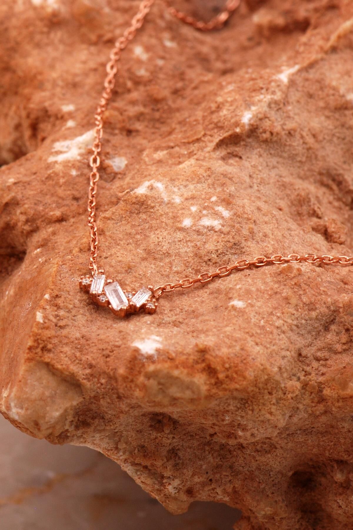 Baget Tasarım Mini Rose Gümüş Kolye 8022