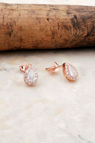 Damla Elmas Montürlü Rose Gümüş Küpe 5314