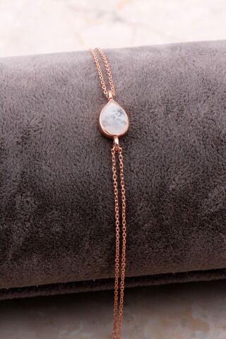 Doğal Ay Taşlı Damla Mini Rose Gümüş Bileklik 4107