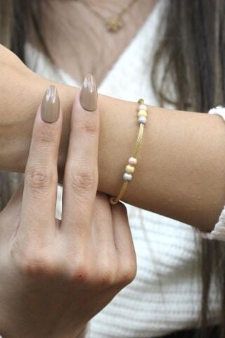 Hasır Örgü Altın Yaldızlı Toplu Gümüş Bileklik 3514