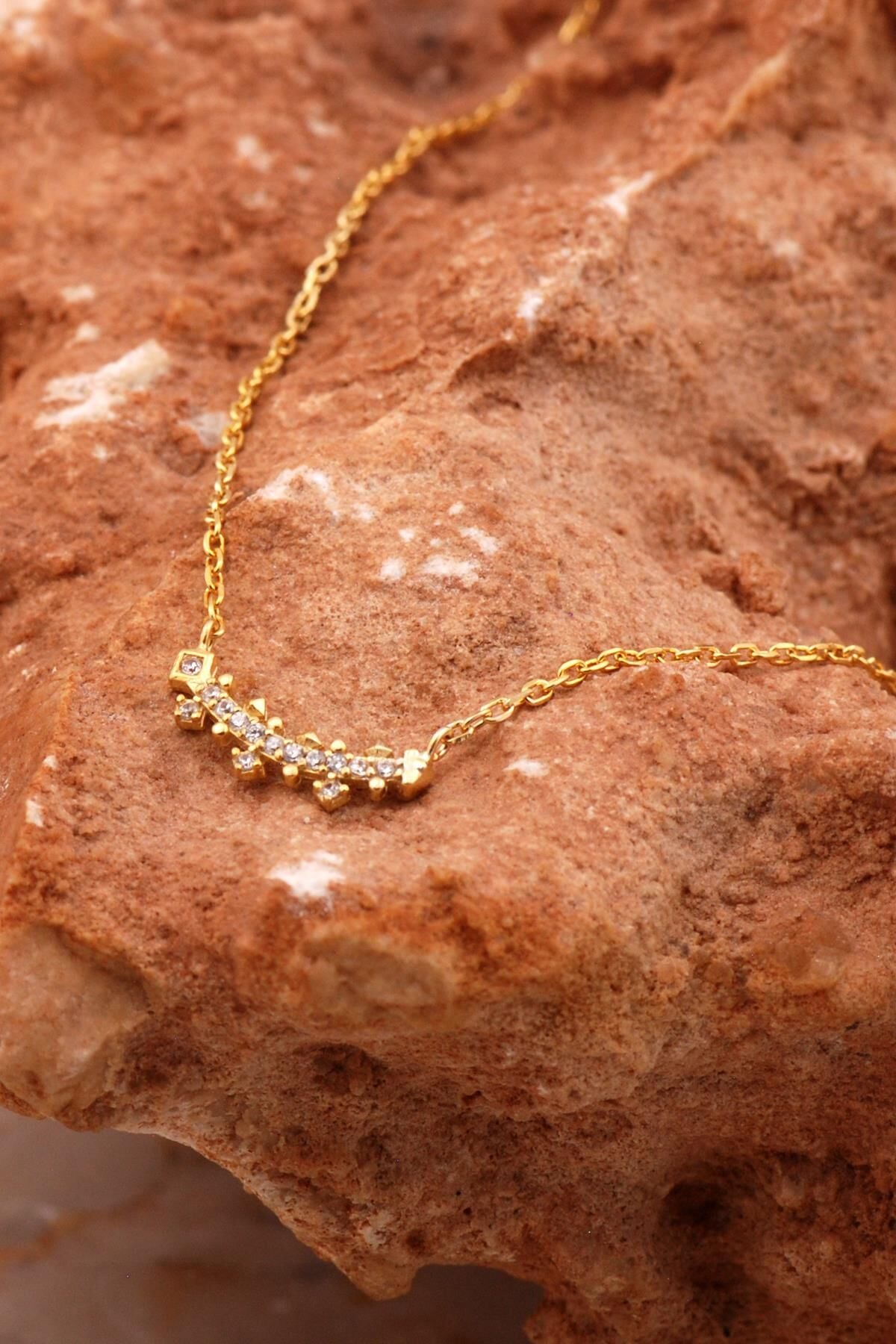 Ritim Tasarım Mini Altın Yaldızlı Gümüş Kolye 8023