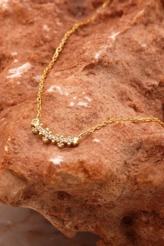 Ritim Tasarım Mini Altın Yaldızlı Gümüş Kolye 8023