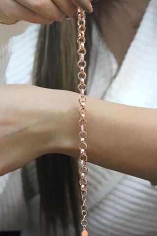 Rose Gümüş Doç Zincir Taşlı Bileklik 3516