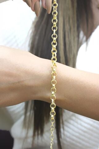 Altın Yaldızlı Gümüş Taşlı Doç Zincir Bileklik 3517