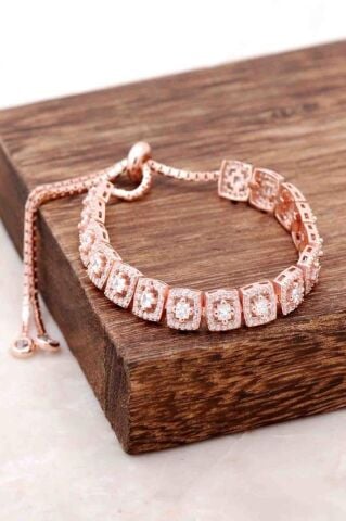 Elmas Montürlü Su Yolu Tasarım Rose Gümüş Bileklik 1931