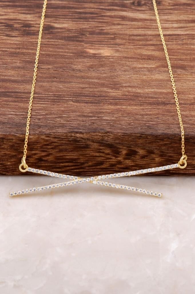 Zirkon Taşlı Altın Yaldızlı Gümüş Kolye 919