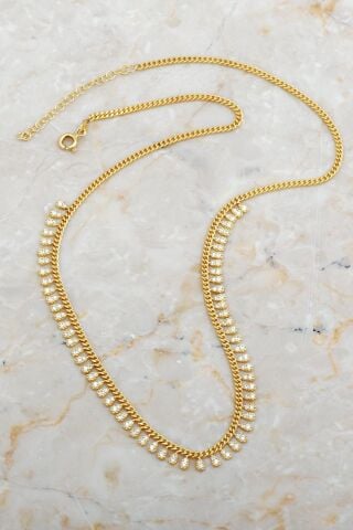 Taşlı Damla Altın Kaplama Gümüş Choker Kolye 7927