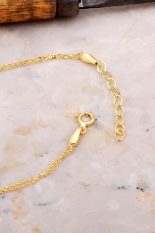 Doğal Rutil Kuvars Taşlı Damla Mini Altın Yaldızlı Gümüş Bileklik 4112