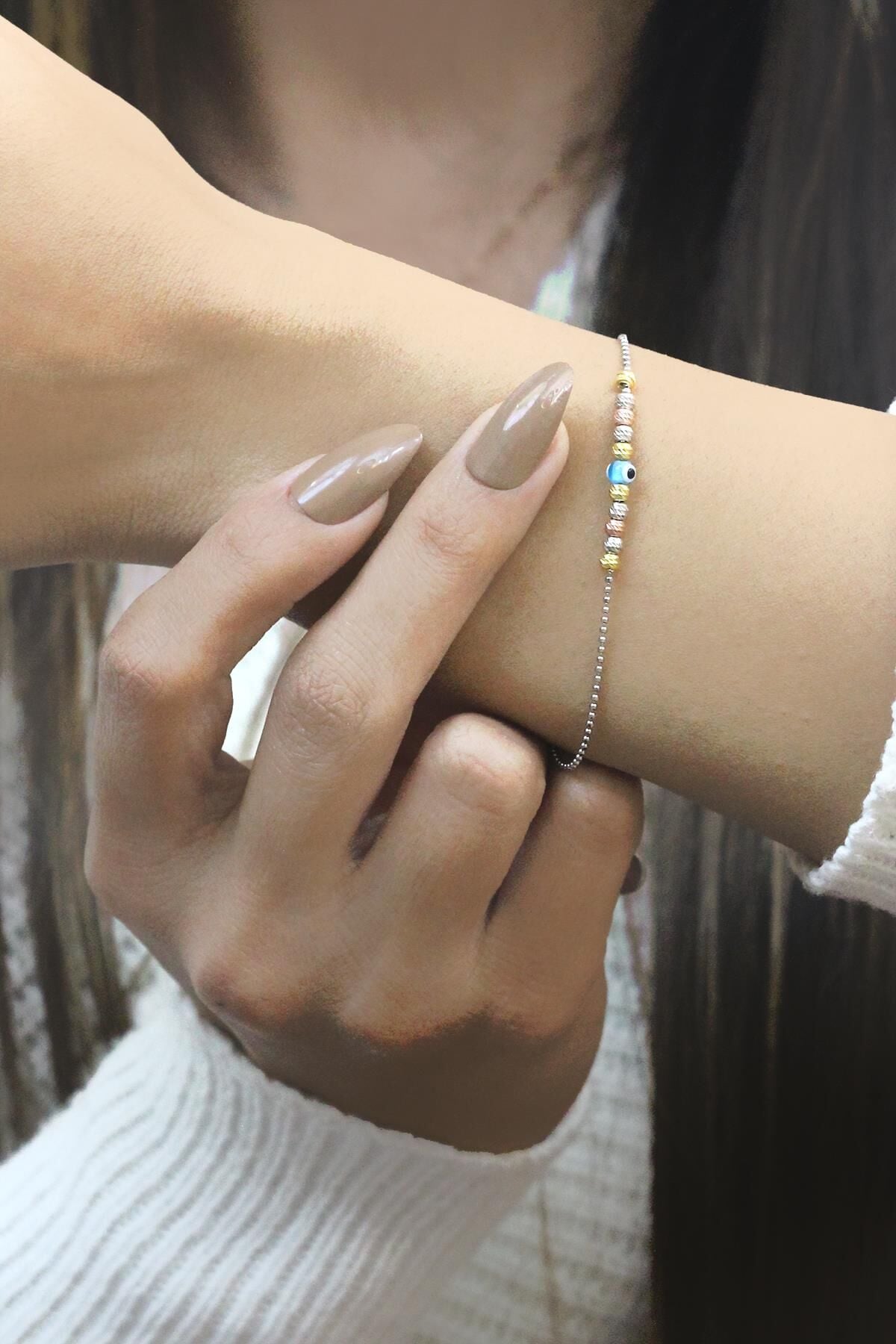 Dorika Nazar Boncuklu 925 Ayar Gümüş Bileklik 3519