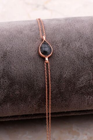 Doğal Rutil Kuvars Taşlı Damla Mini Rose Gümüş Bileklik 4113