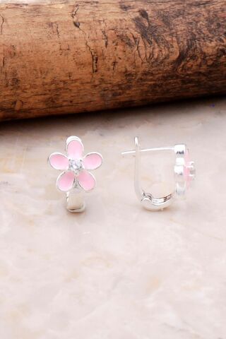 Çiçek Mineli Gümüş Çocuk Küpe 5321