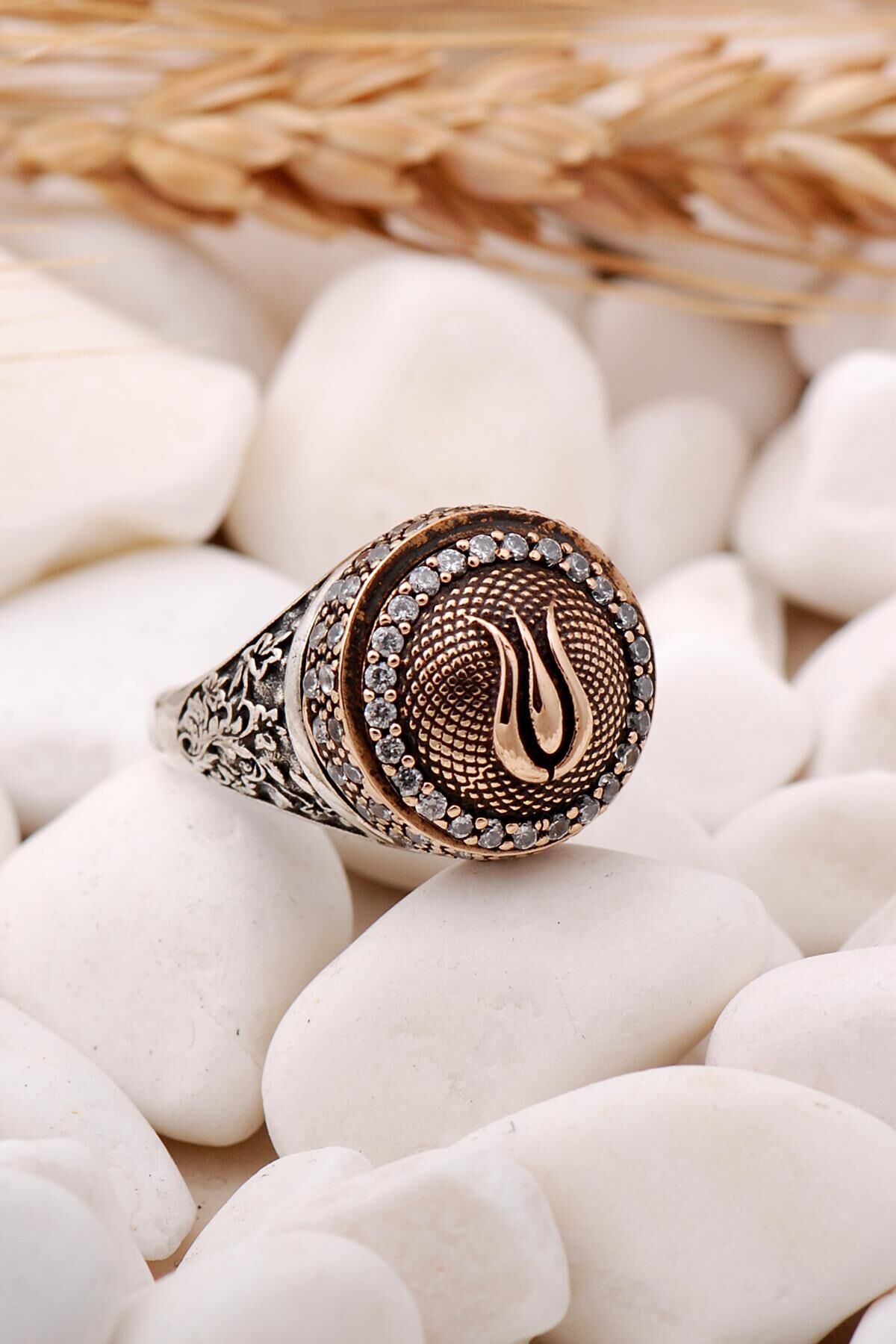 Laleli Taşlı Tasarım Gümüş Stres Yüzük 86