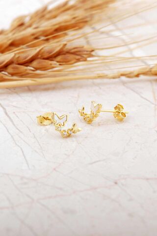 Sedef Taşlı Altın Kaplama Kelebek Mini Gümüş Küpe 7273