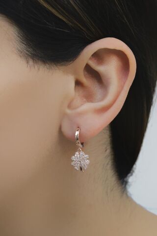 Dört Yapraklı Yonca Rose Gümüş Küpe 5087