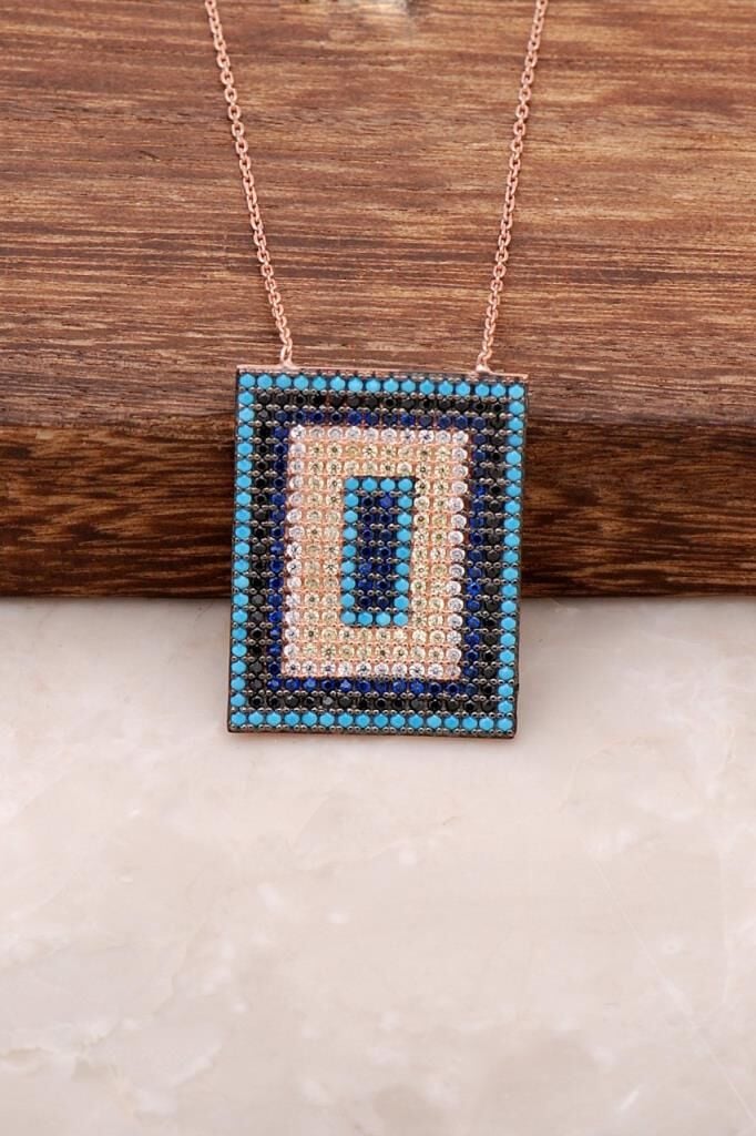 Nazar Boncuklu Rose Gümüş Kolye 1464