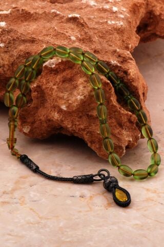 Usta İşi Ateş Kehribarı Kazaziye İşlemeli Gümüş Tesbih 356