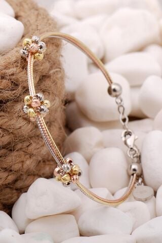 Dorika Altın Yaldızlı Rose 925 Ayar Gümüş Toplu Bilezik 3869