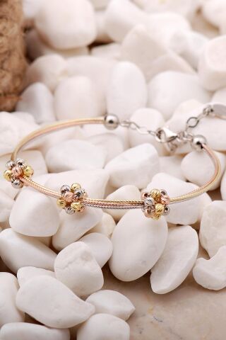 Dorika Altın Yaldızlı Rose 925 Ayar Gümüş Toplu Bilezik 3869