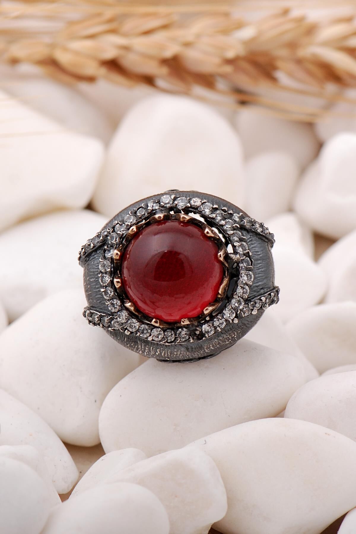 Lal Taşlı Elişi Gümüş Yüzük 91