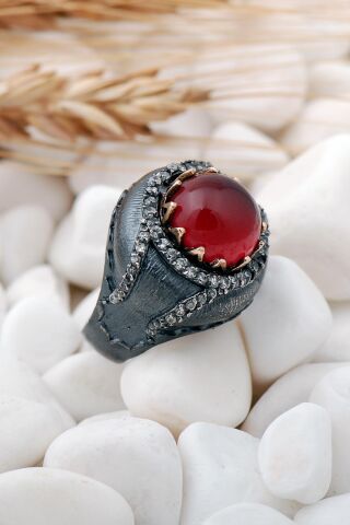 Lal Taşlı Elişi Gümüş Yüzük 91