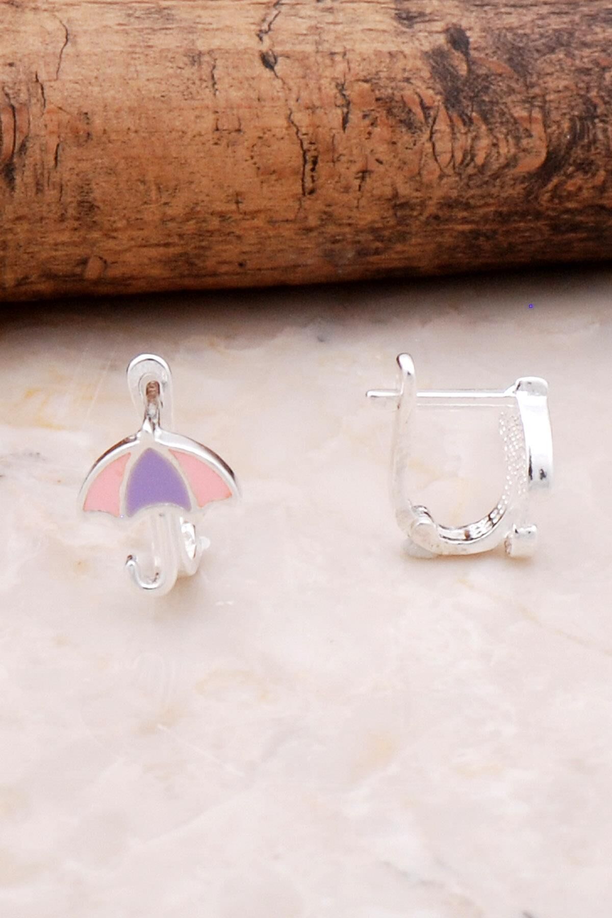 Şemsiye Mineli Gümüş Çocuk Küpe 5323