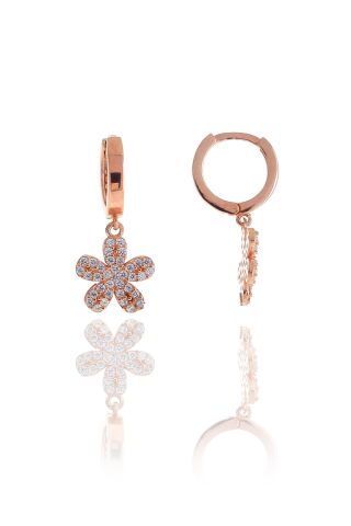 Çiçekli Rose Gümüş Küpe 5089