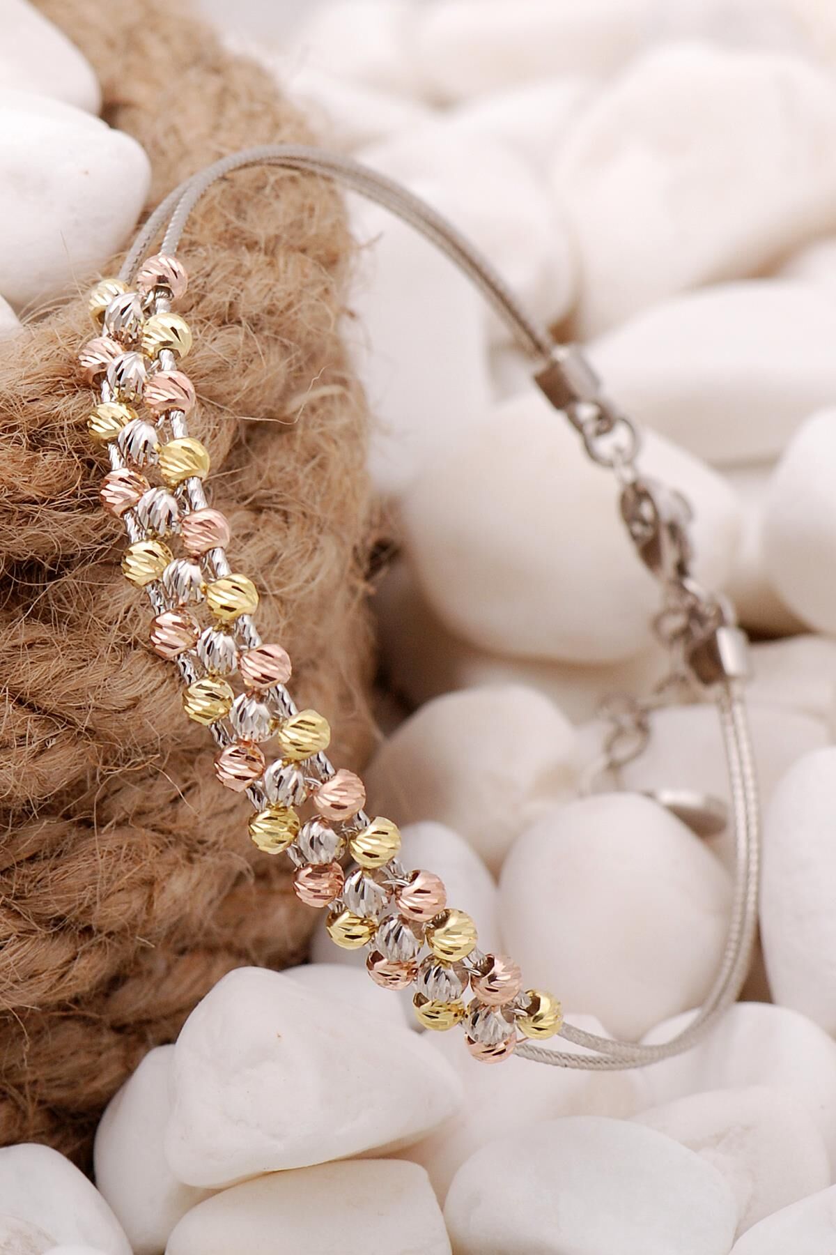 Dorissa Altın Yaldızlı Rose Gümüş Toplu Bilezik 3870