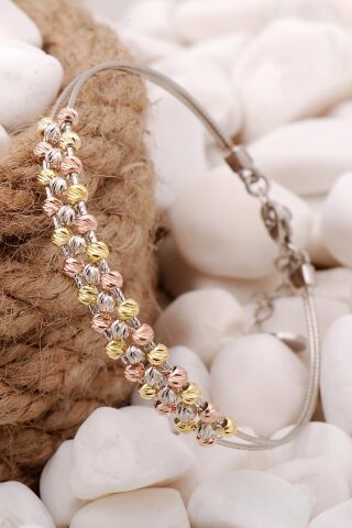 Dorissa Altın Yaldızlı Rose Gümüş Toplu Bilezik 3870