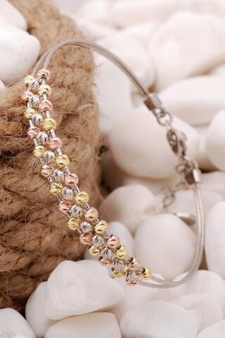 Dorika Altın Yaldızlı Rose 925 Ayar Gümüş Toplu Bilezik 3870