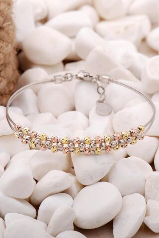 Dorissa Altın Yaldızlı Rose Gümüş Toplu Bilezik 3870