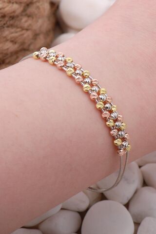 Dorissa Altın Yaldızlı Rose Gümüş Toplu Bilezik 3870