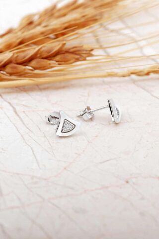 Sedef Taşlı Rodyumlu Tasarım Mini Gümüş Küpe 7276