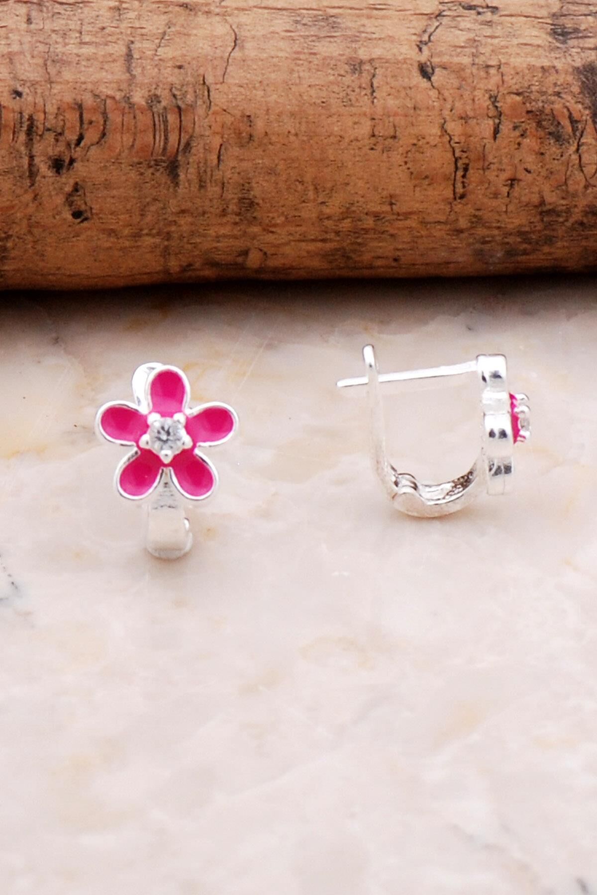 Çiçek Mineli Gümüş Çocuk Küpe 5325