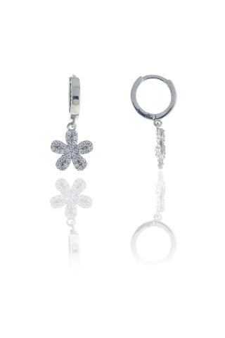 Çiçekli Rodyumlu Gümüş Küpe 5090