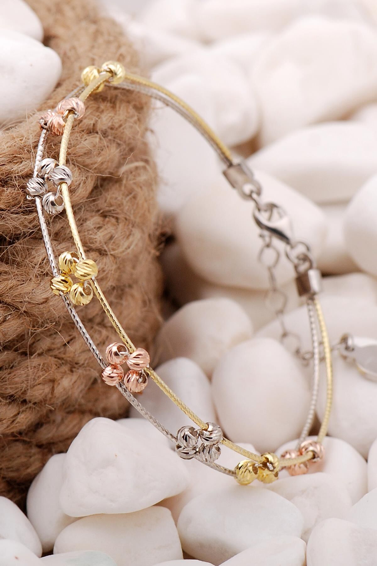 Dorissa Altın Yaldızlı Rose Gümüş Toplu Bilezik 3871