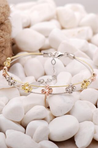 Dorissa Altın Yaldızlı Rose Gümüş Toplu Bilezik 3871