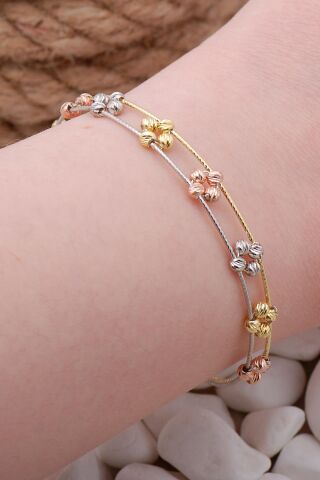 Dorika Altın Yaldızlı Rose 925 Ayar Gümüş Toplu Bilezik 3871