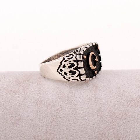 Ay Yılıdızlı Tasarımlı Gümüş Erkek Yüzük 1285