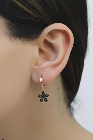 Çiçekli Onix Taşlı Rose Gümüş Küpe 5091